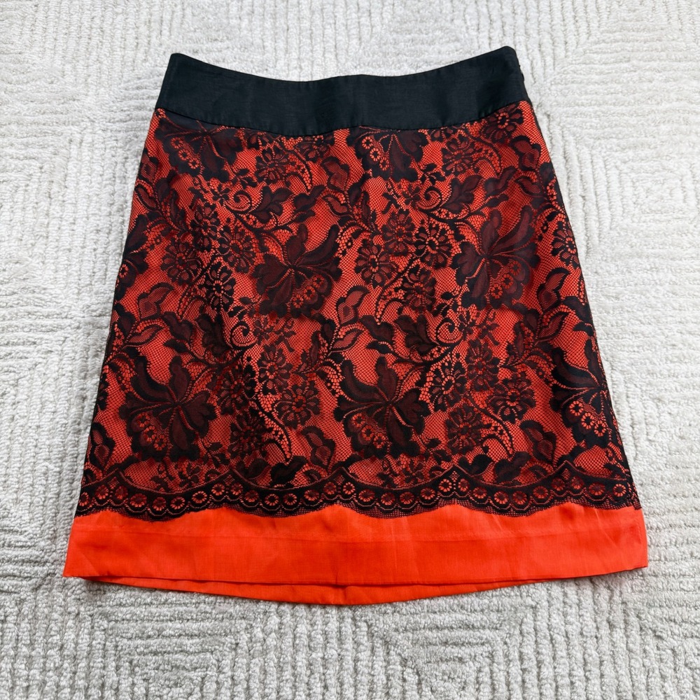 The Limited Lace Mini Skirt Womens 2 Orange Black Floral Office Siren Gothic